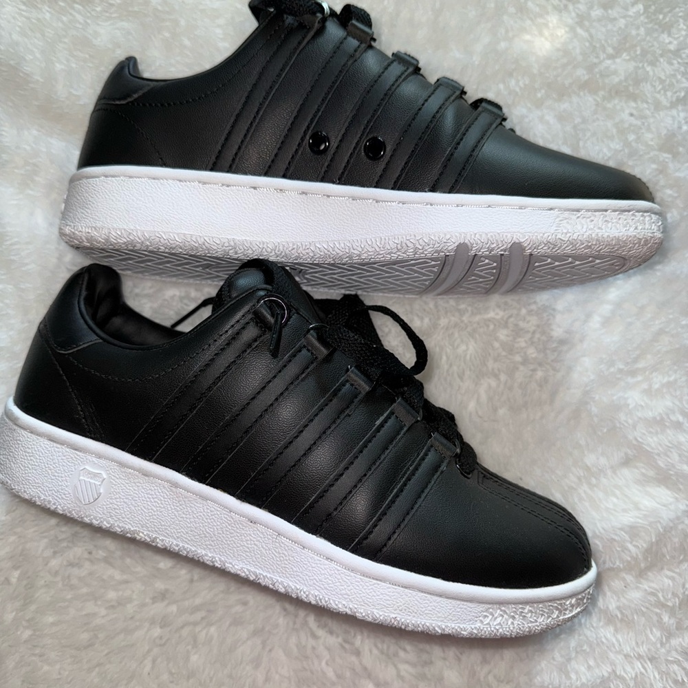 K-Swiss Black Leather Sneakers with White Sole